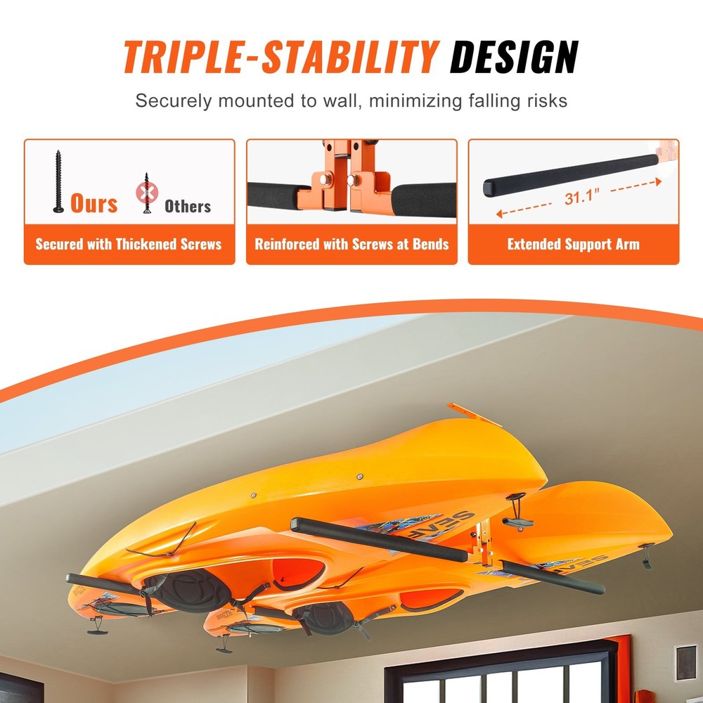 Kayak Ceiling Storage Rack, Ceiling Storage Rack for 2 Kayak Canoe SUP, Adjustab