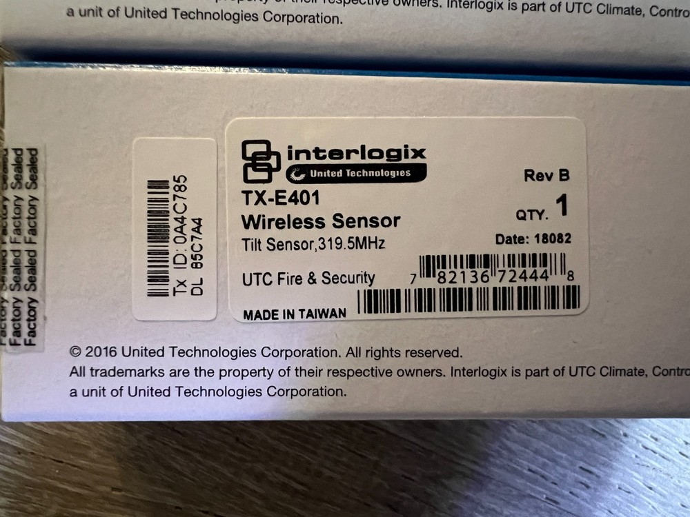 Lot of 5 Interlogix TX-E401 Wireless Sensor Tilt Sensor