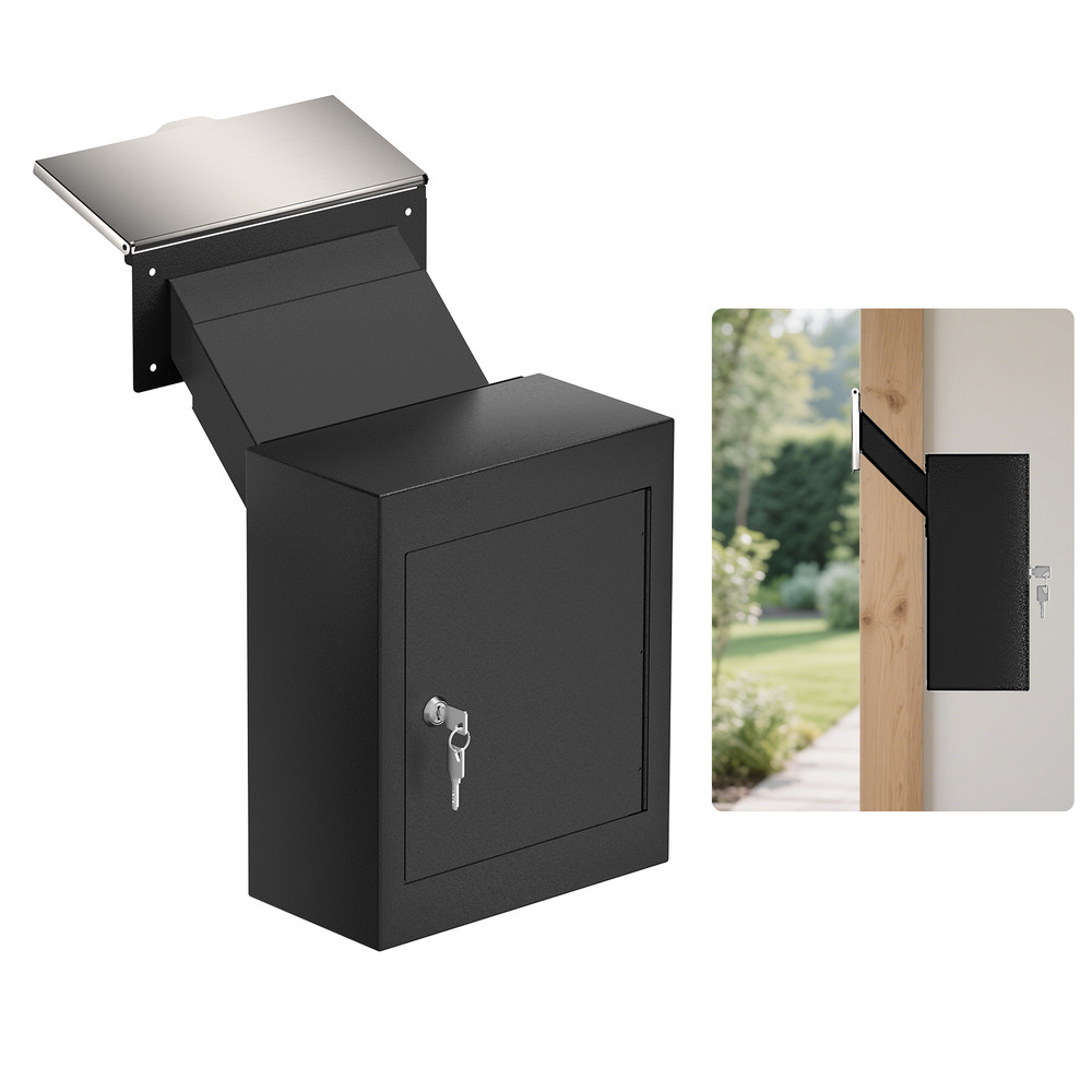 Through The Wall Key Drop Box with Adjustable Chute, Locking Rainproof Mailbox