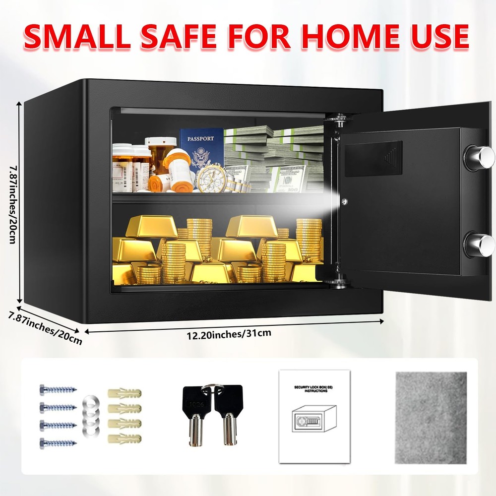 Small Safe for Home Use, Digital Security Box with 0.4 Cuft, Black