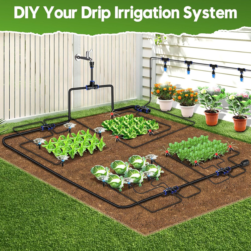 240FT Drip Irrigation System Kit Quick-Connect, Automatic Garden Watering System