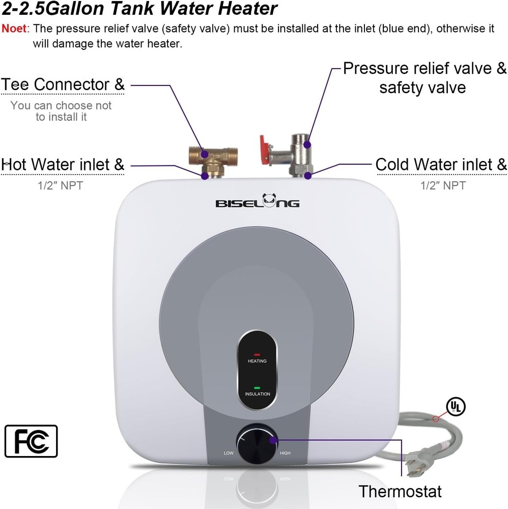 Compact Mini Tank Water Heater 2.5 Gallon - 1500W