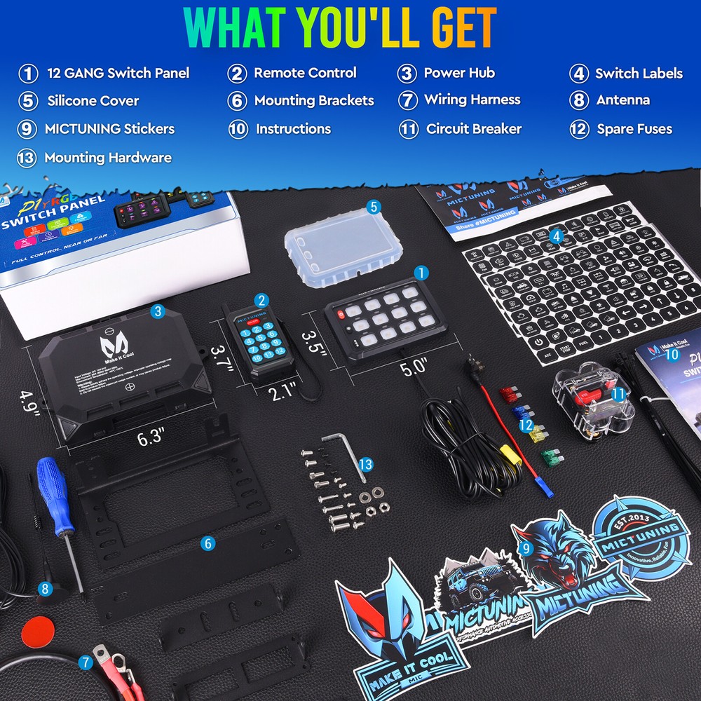 12 Gang RGB LED Switch Panel Kit Wireless RF Remote Control Circuit Relay System