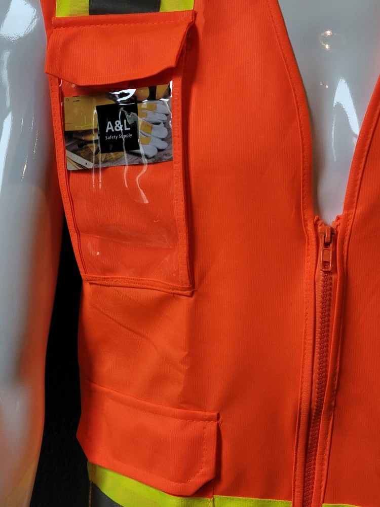 High visibility orange Two Tone Safety Vest Solid Fabric.