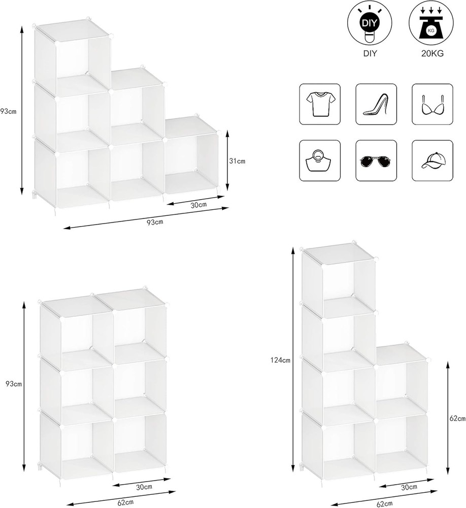 Stackable Plastic Cube Storage Organizer 11.8 Inch for Closet Bathroom Wardrobe