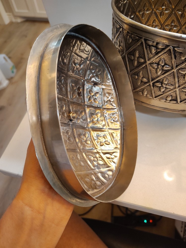 Silver Plate Salt Cellar Lidded Caddy Embossed India