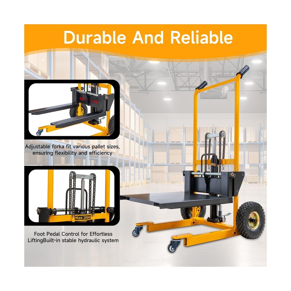 MMS Foldable Hydraulic Material Lift Winch Stacker, 450 Lbs 35.8" Max Lift w/...
