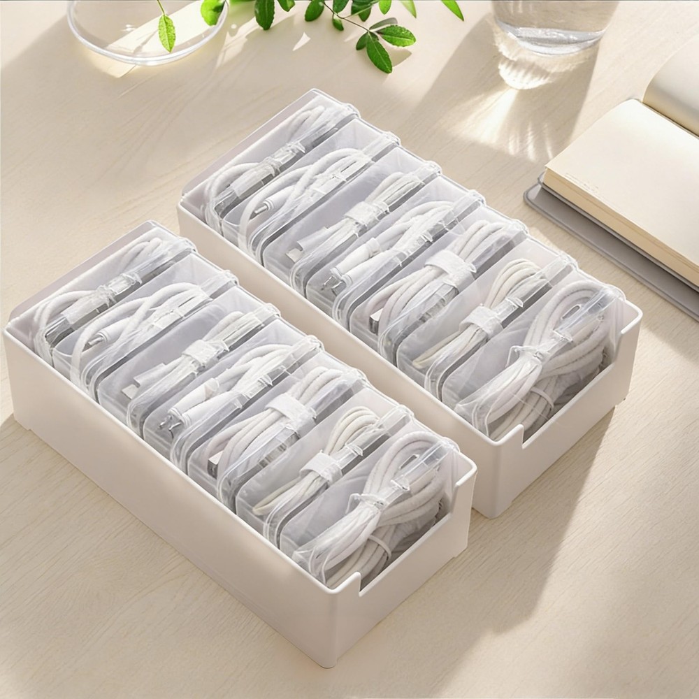 2 PCS Cable Organizer with 7 Clear Switch Case, Desktop Charger Cord Storage ...