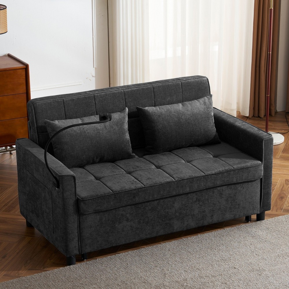 56.9'' Convertible Sleeper Sofa Bed Loveseat Sofa with Pull Out Bed & USB Ports