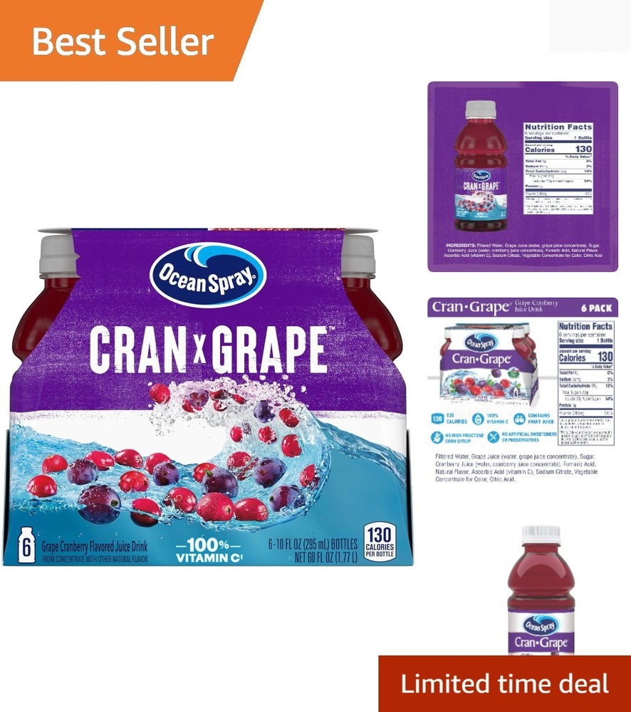 Cran-Grape Cranberry Grape Juice Drinks, 10 Fl Oz Bottles, 6 Count
