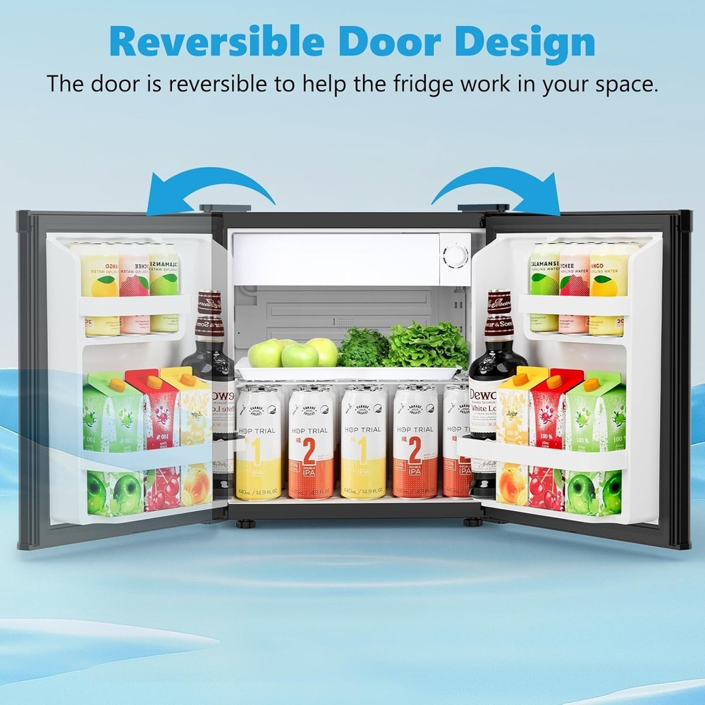 1.6 Cu.ft Mini Fridge with Freezer, Compact Single Reversible Door Refrigerator