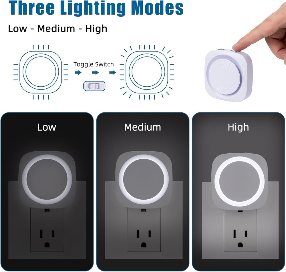 White Night Lights Plug into Wall, 4 Packs Dimmable Light with