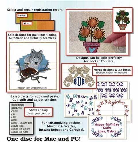 EMBRILLIANCE ENTHUSIAST EMBROIDERY SOFTWARE EDIT, SPLIT DESIGNS CUSTOMIZE
