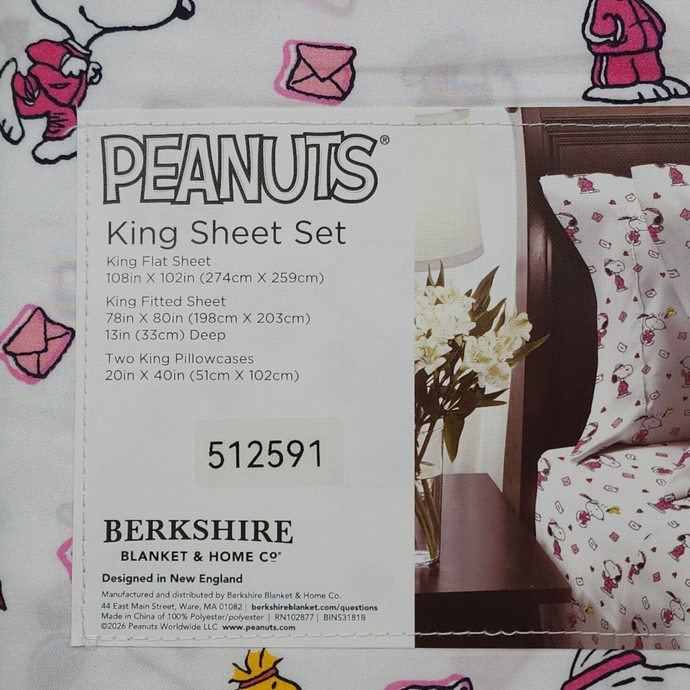 Peanuts Snoopy King Sheet Set By Berkshire Polyester Valentines Print Letters