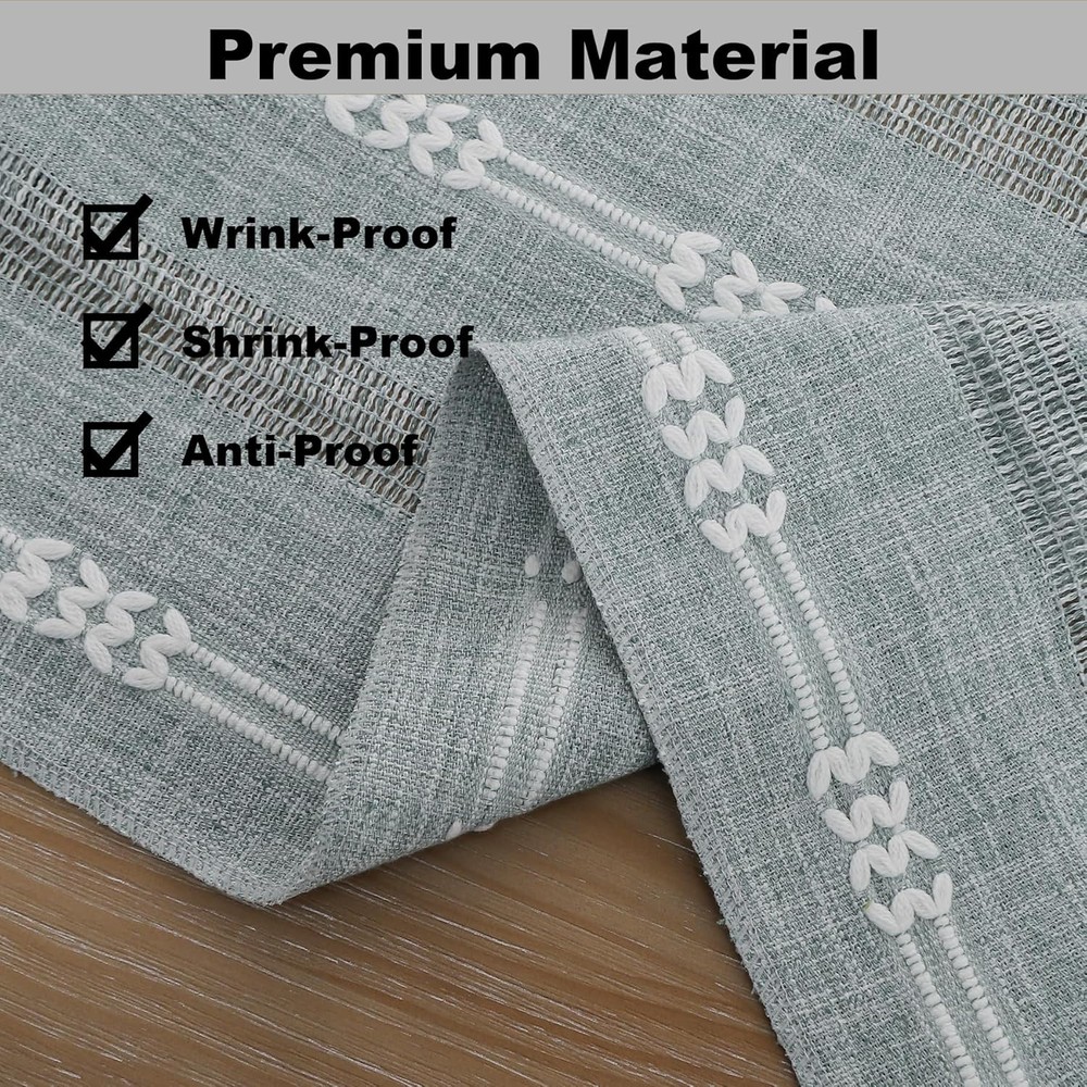 Gernaice Boho Table Runner, Embroidered Cotton 13" X 60", Grey