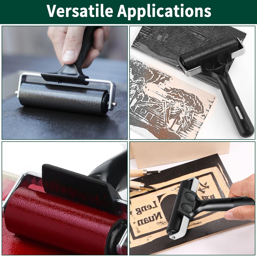 3 Pack Rubber Brayer Rollers for Crafting, Hard Rubber Rollers for Printmakin...