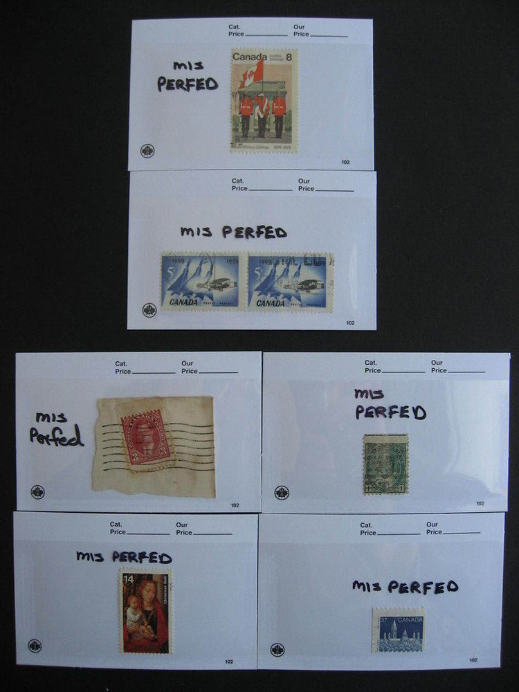 CANADA 6 minor misperfs, misperforations errors an interesting group!