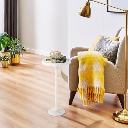 Round Side Table for Small Spaces Small Drink Table with Marble Base 1