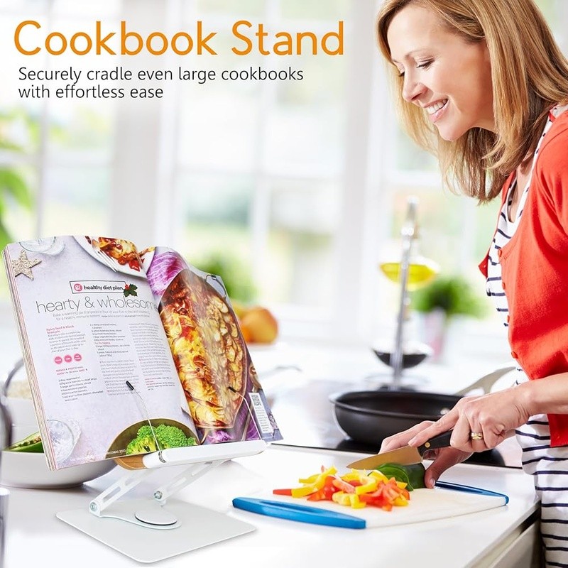 360° Rotating Book Stand Adjustable Ergonomic Holder W/ Clips Desk Use