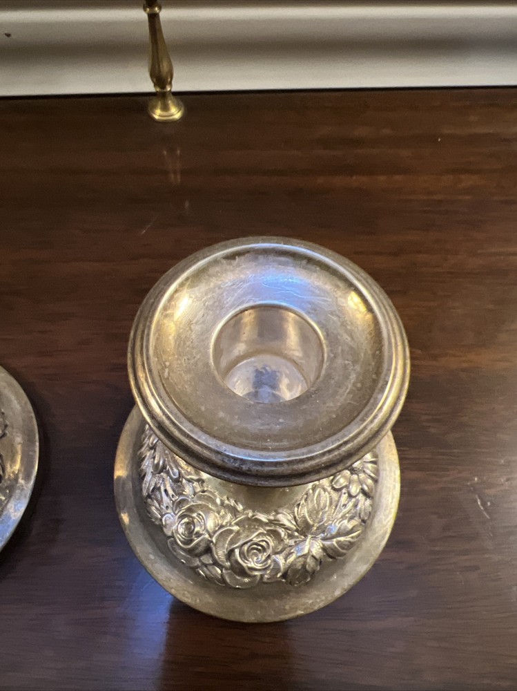Stieff Sterling Silver Hand Chased Rose Candlesticks #158