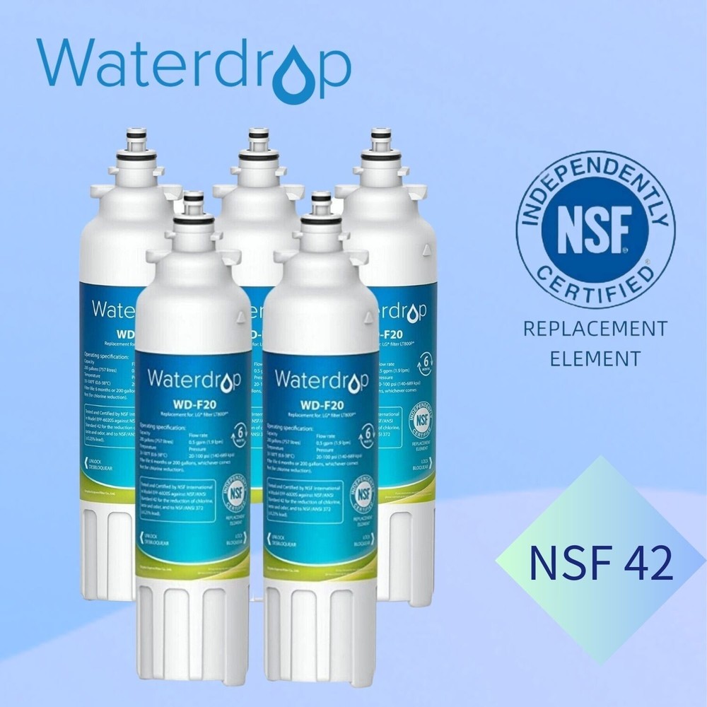 Waterdrop Refrigerator Water Filter, Replacement for LG® LT800P®, Pack of 5