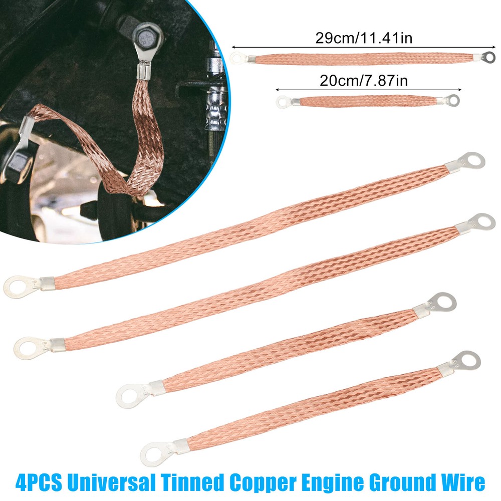 4X Engine Ground Strap Cable Copper Kit For Car Truck Firewall Engine Body Frame