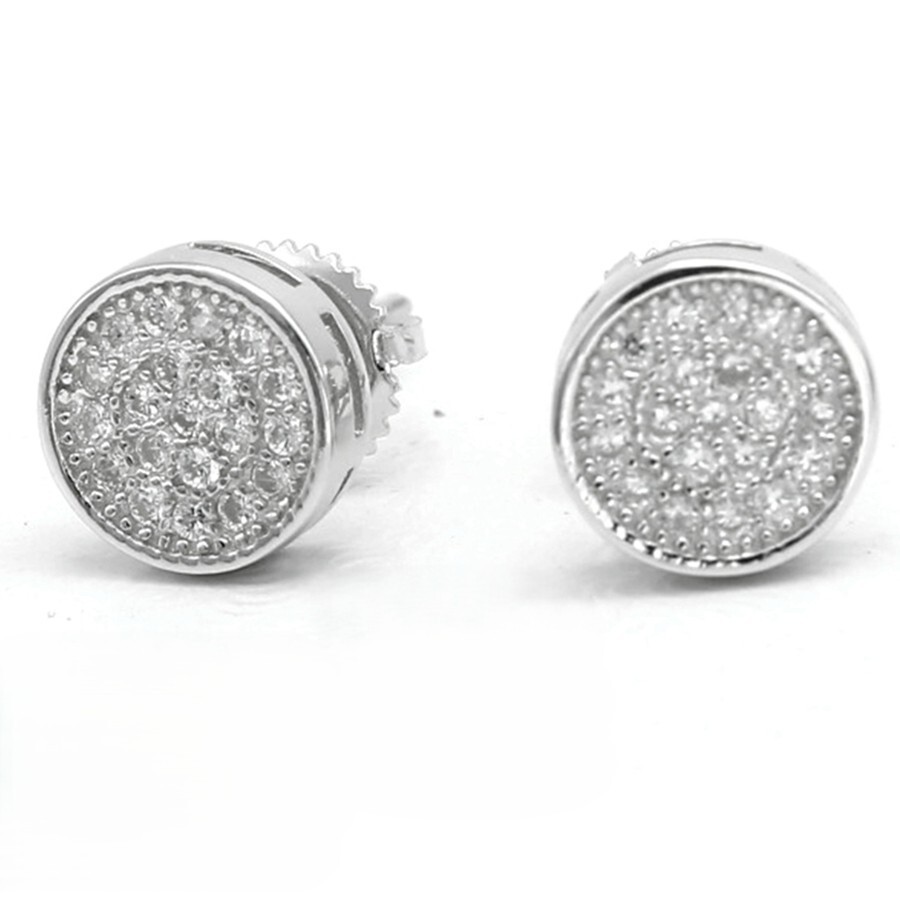 NEW Gift Inc Men's CZ 925 Sterling Silver 7 mm Round Circle Push Stud + Box