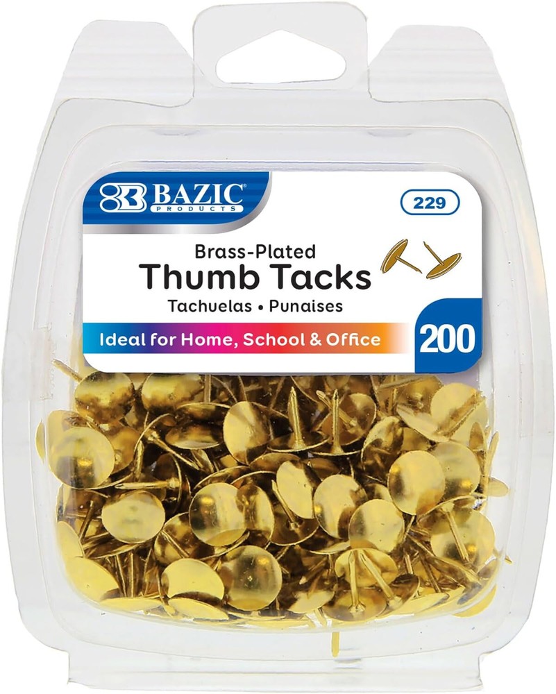 200 Count Gold Thumb Tacks Brass Plated Rust Resistant