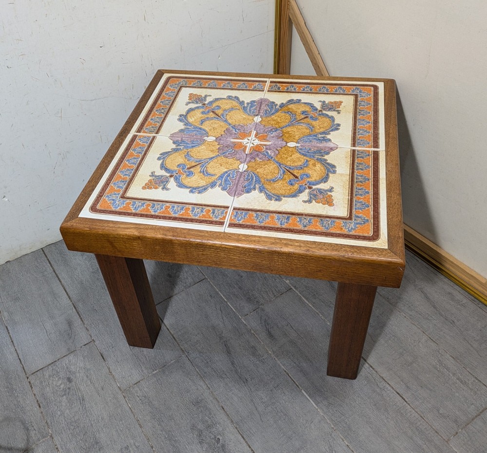 Vintage Mid Century Danish Modern Tile Top Heavy Solid Teak Wood Table