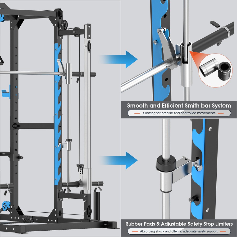 Smith Machine System Power Cage Rack Cable Crossover Home Gym System