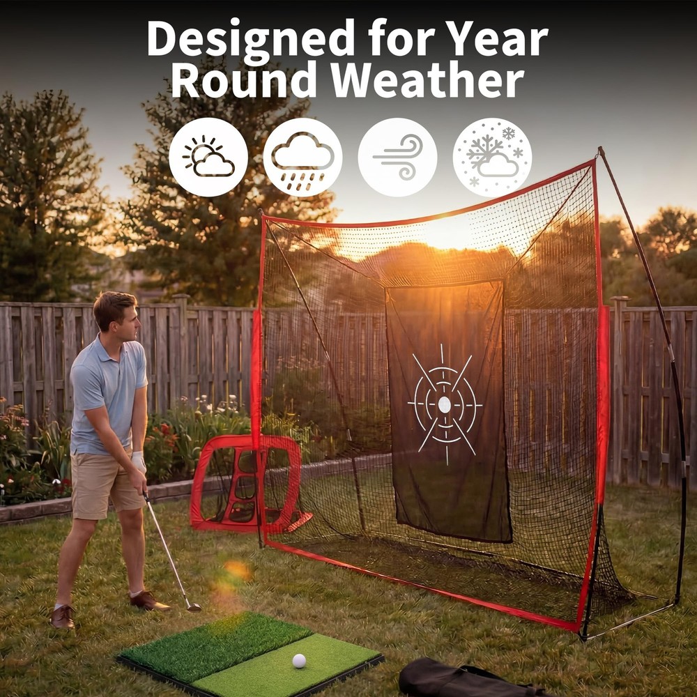 10x7.5FT Golf Hitting Net Practice Net w/Targets Cloth Side Barriers Swing Train