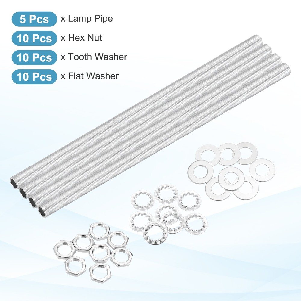 35Pcs 14.2" M10 Lamp Pipe Kit with Lock Nuts Washers for Assembly, Silver