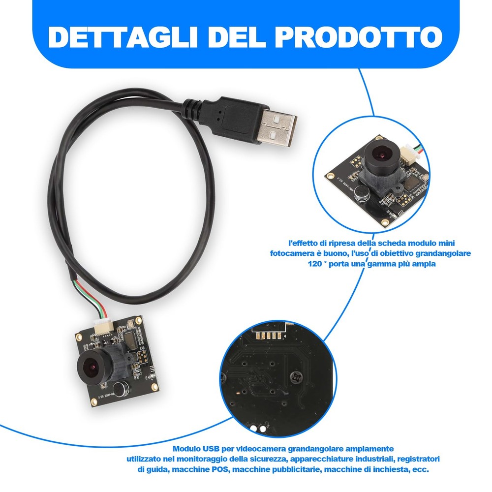 2MP USB Camera Module 1600x1200 Autofocus 120 Wide Angle for Computer