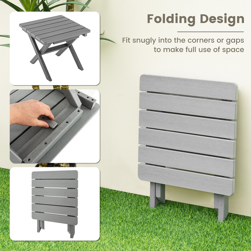 Weather-Resistant HDPE Adirondack Table Outdoor Folding Side Table Gray