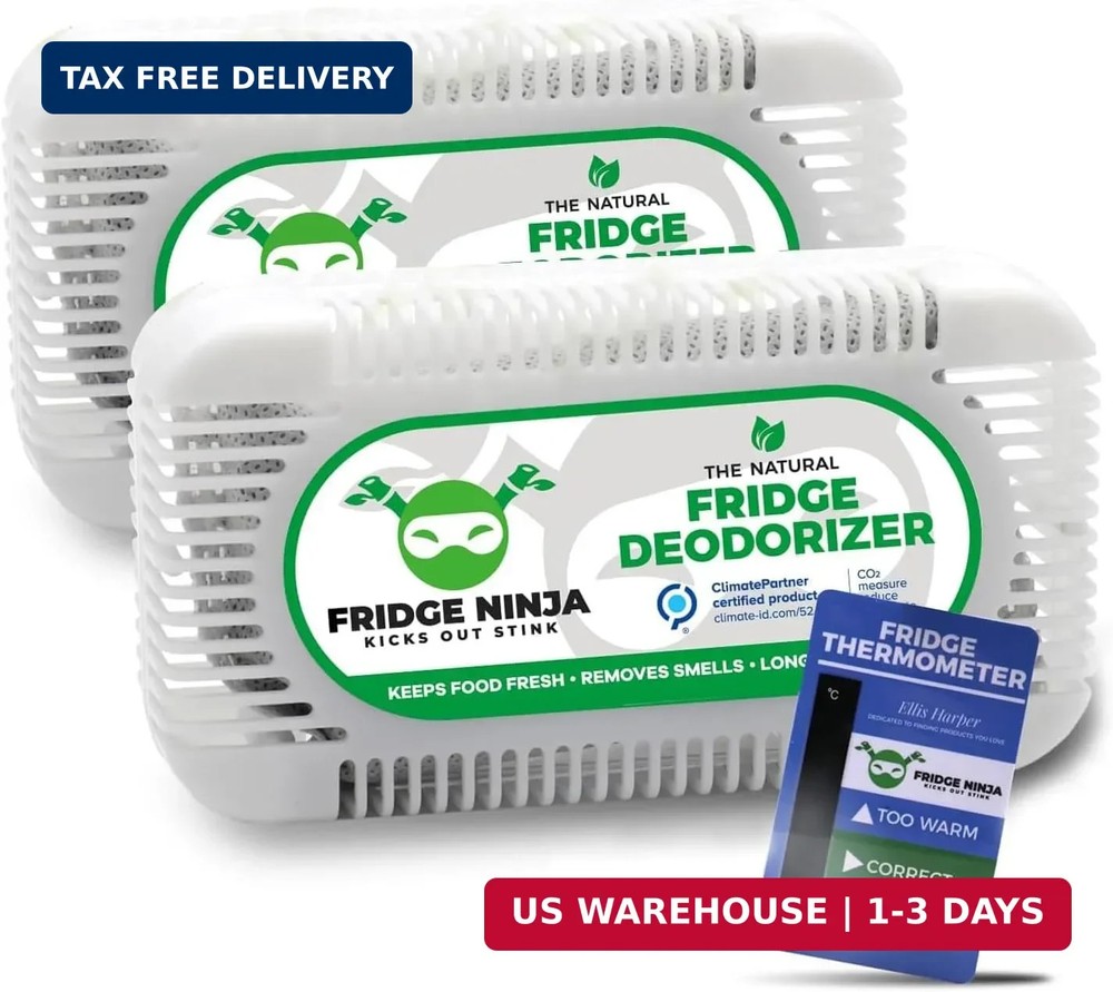Fridge Ninja Fridge Deodorizer (2 Pack) - More Effective Than Baking Soda - Natu