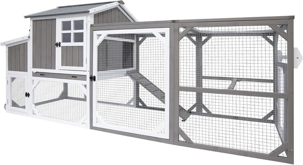 Petscosset 95.3" Mobile Chicken Coop Tractor Hen House with Nesting Box