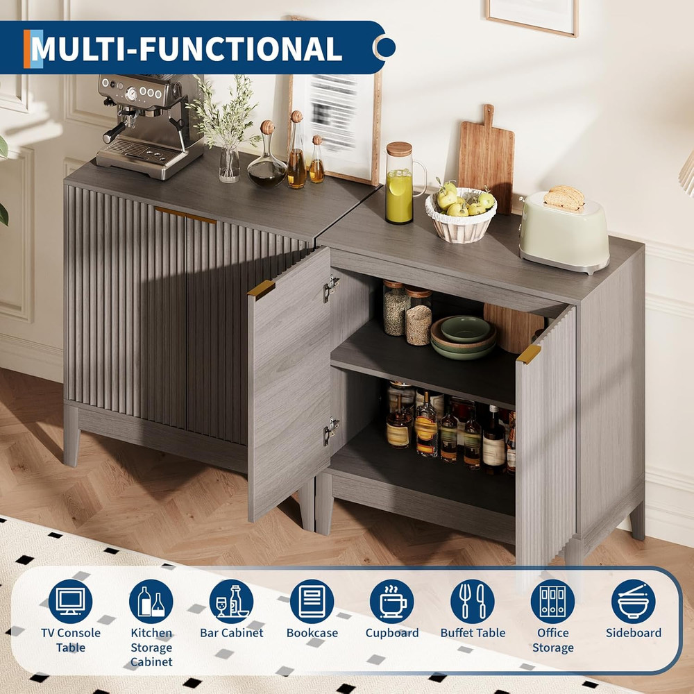 Modern 32" Fluted Sideboard Cabinet with Storage for Kitchen & Dining Room