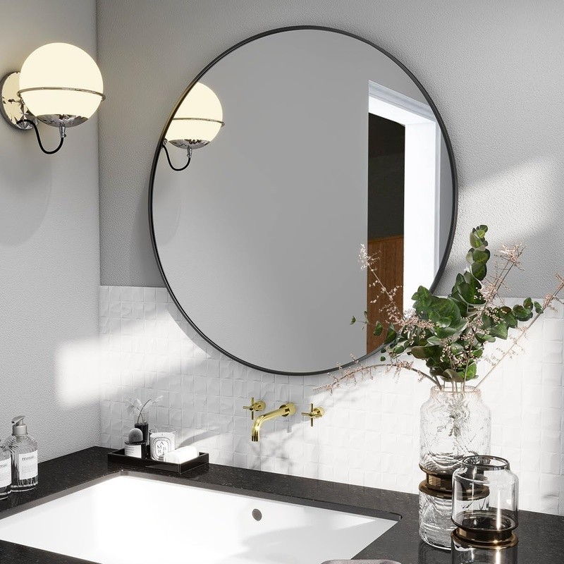 Mirror Round Decorative Wall Mirror Aluminum Frame HD Reflection Easy Install US