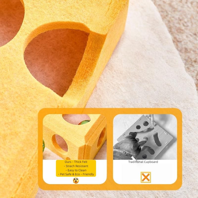 JoyFurEver Cat Ball Toy, Interactive Cheese Design, Yellow