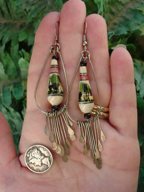 Vintage Sterling silver - hand painted - LLAMA theme - DANGLE pierced EARRINGS
