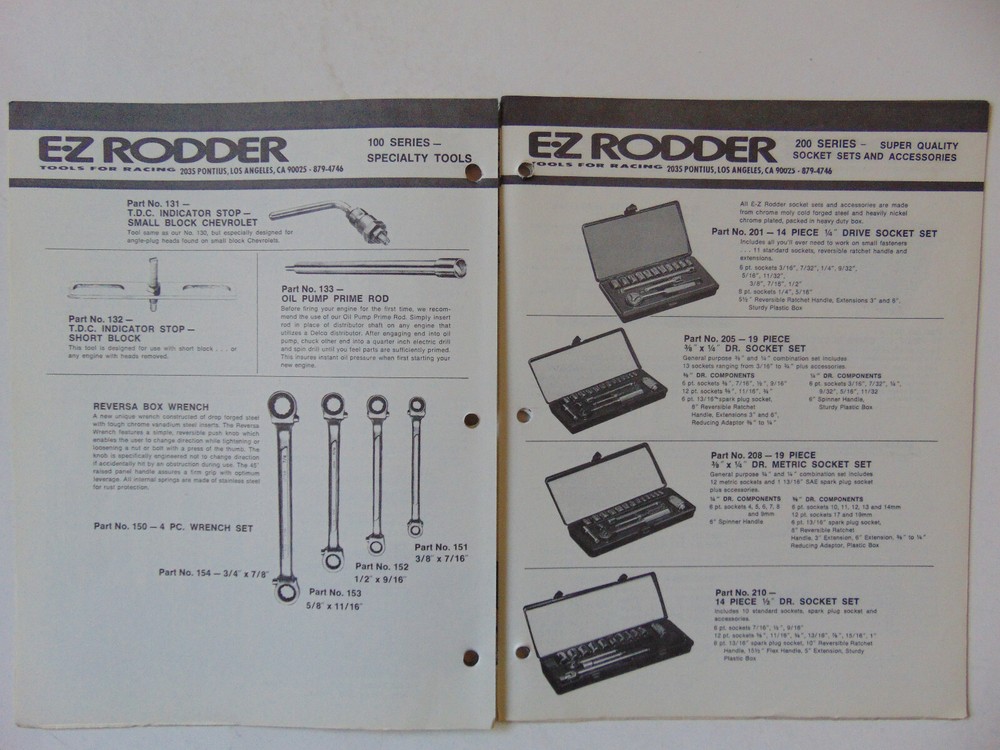 Vintage Original 1970s E.Z Rodder Race Tools Catalog
