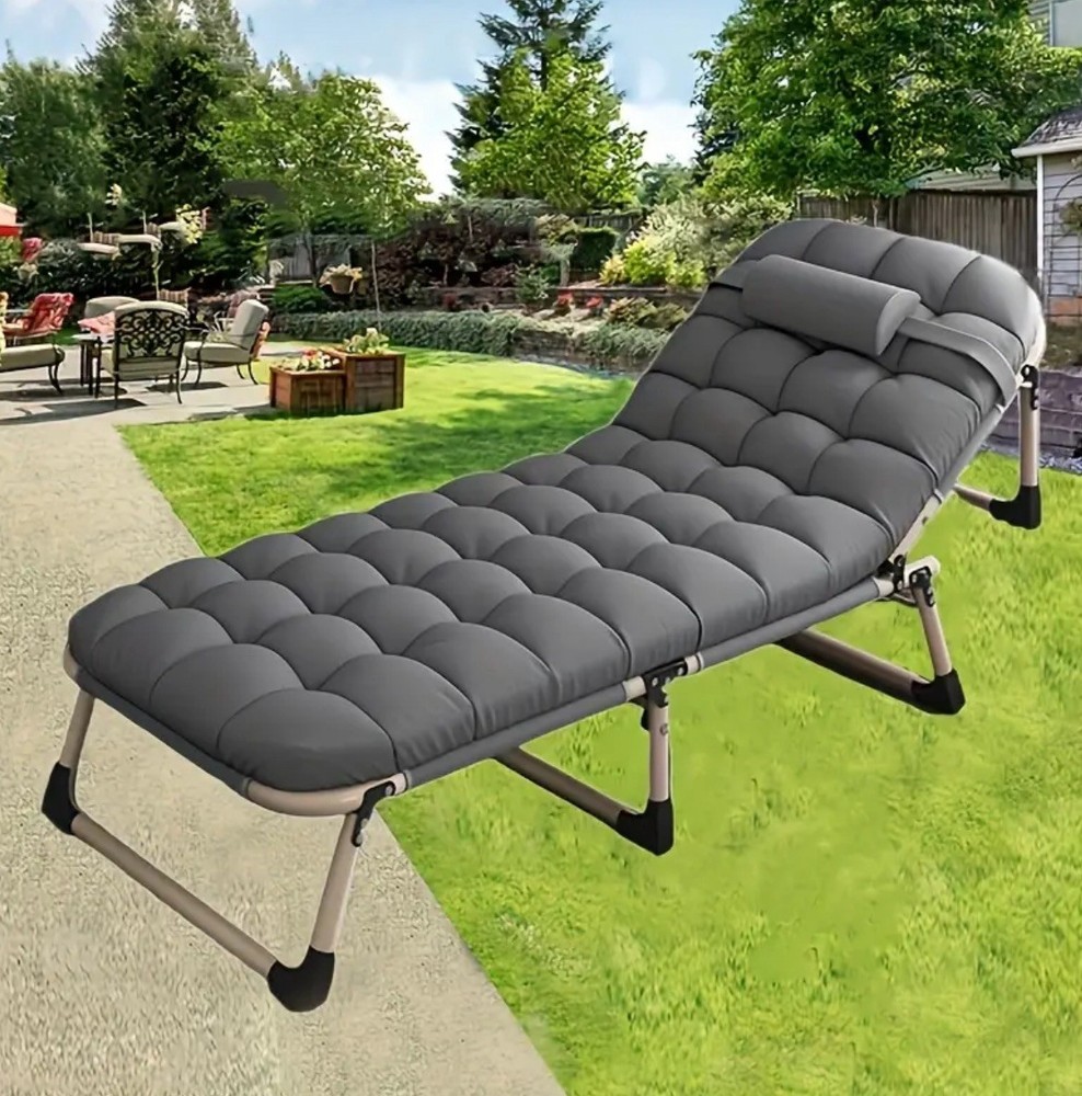 Portable Foldable Camping Bed With Soft Cushion & Pillow Adjusted Single
