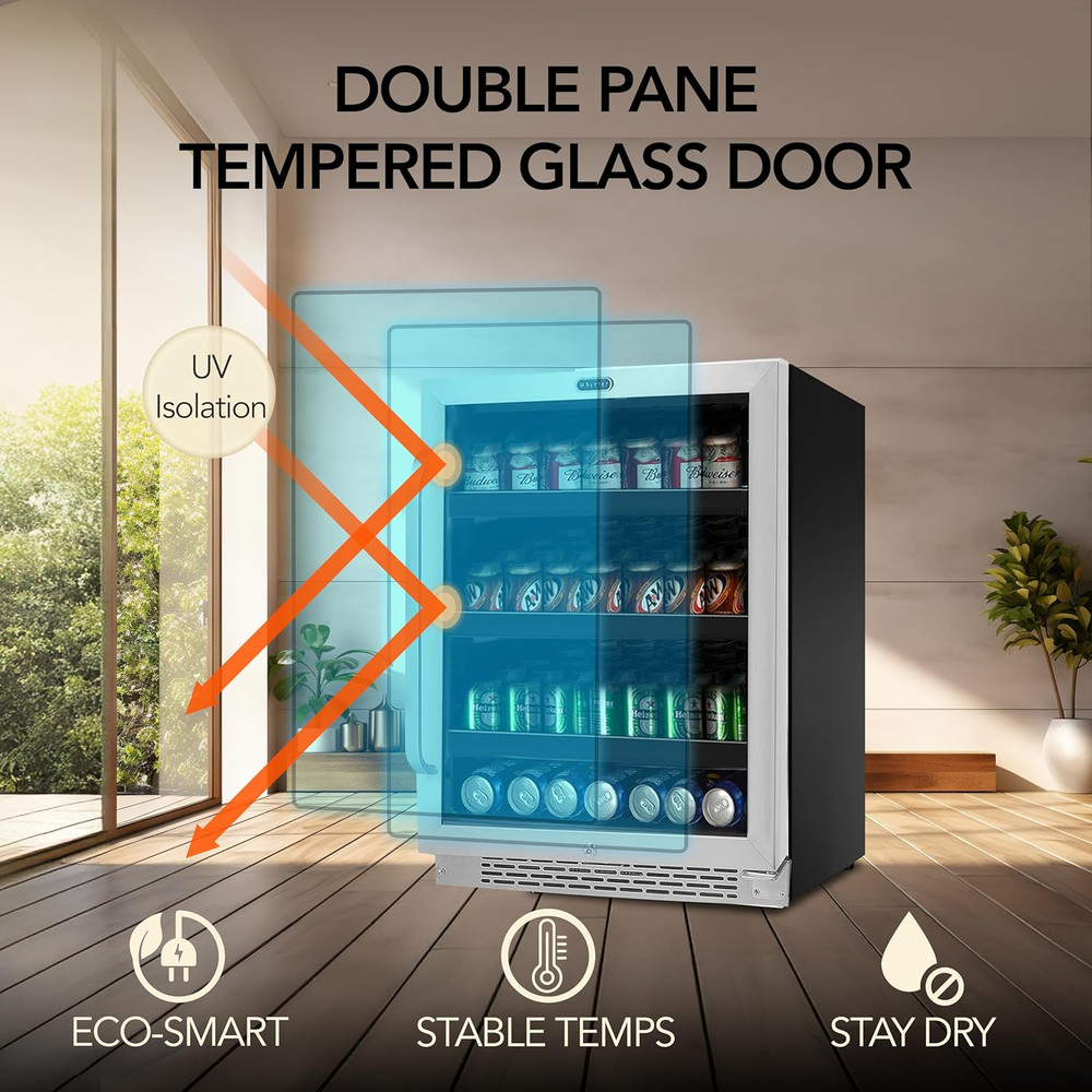 Stainless Steel 182 Can Beverage Refrigerator with Lock & Digital Control