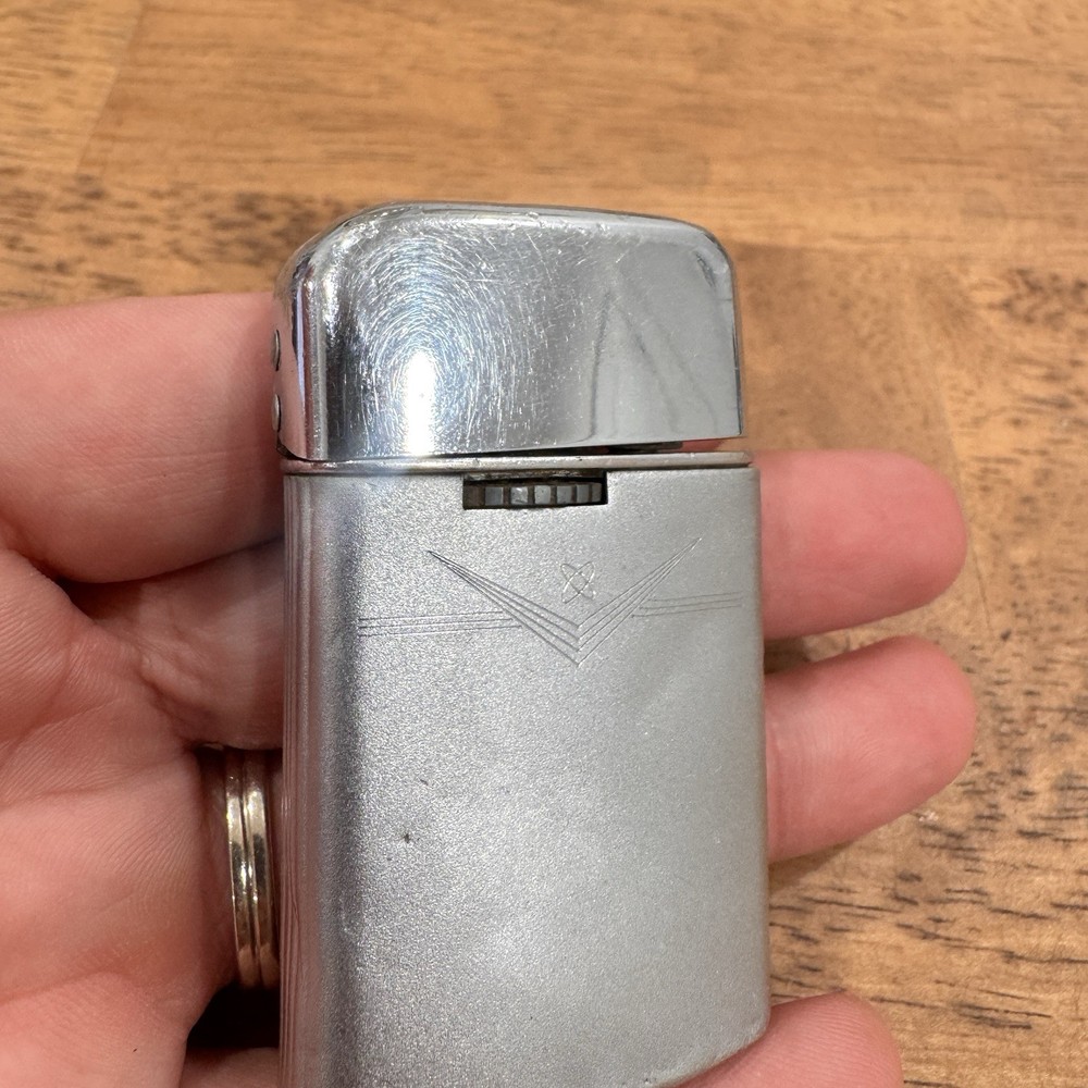 Vintage Ronson Cigarette Lighter Silver Atomic Midcentury Modern