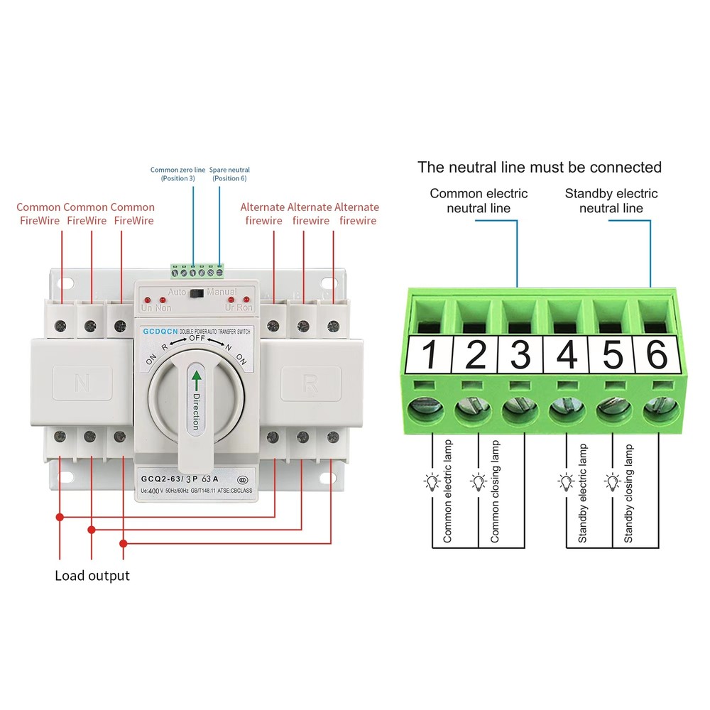 Manual 110V Dual Power Automatic Transfer Switch 3P Generator Changeover Switch