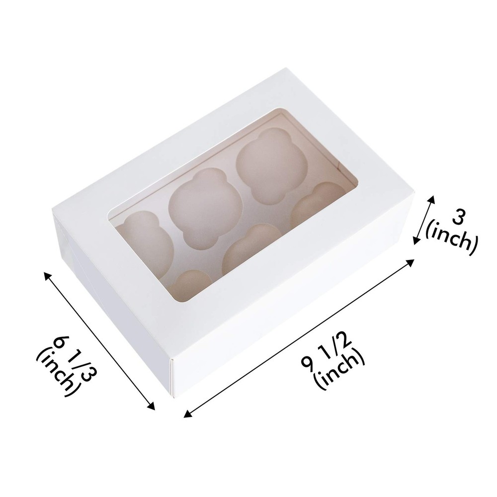 Cupcake Boxes with Inserts 6 Holders,9.5x6.3x3inch Large White Standard Baker...
