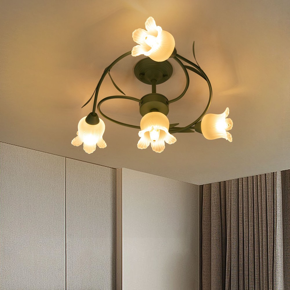 Mid Century Ceiling Light 4-Light Rounded Floral Shade Ceiling Chandelier