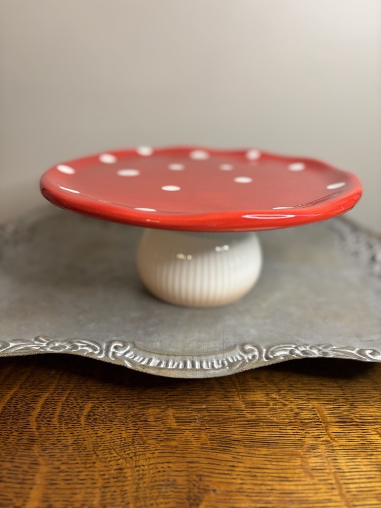 Ceramic Mushroom Cake Plate Table Decor Red/white