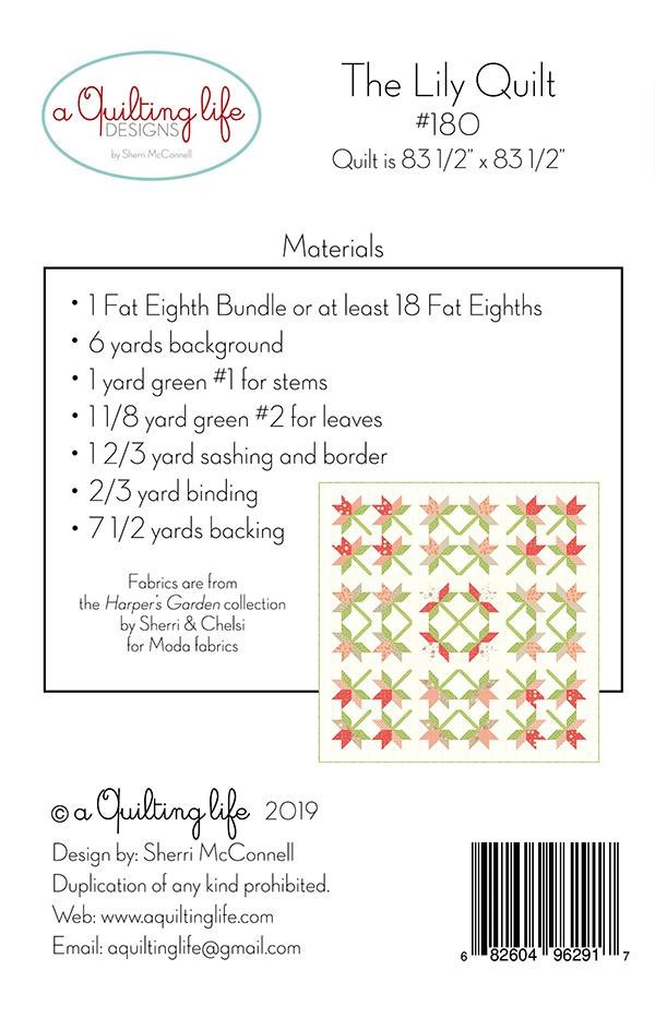A Quilting Life THE LILY QUILT Fat Eighth Pattern