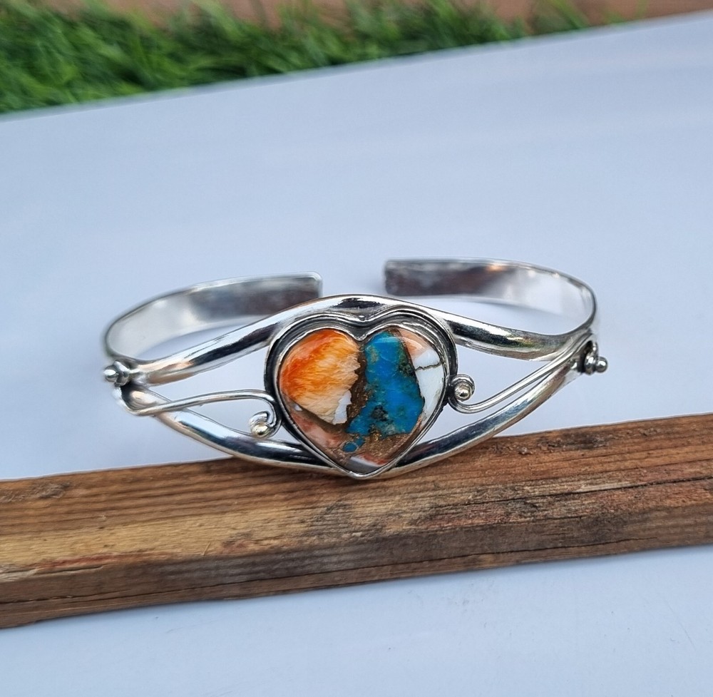 Oyster Copper Turquoise Bangle 925 Sterling Silver Adjustable Bangle Gift Her